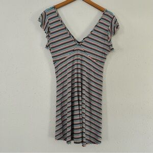 🦋 Wild Fable Striped V-Neck Short Sleeve Mini Dress Stretch Comfy Large